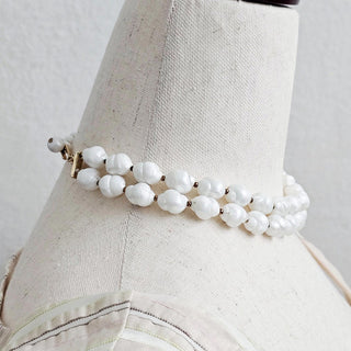 Vintage 1950’a Trifari 2 Strand White Faux Baroque Pearl 14” Choker Necklace