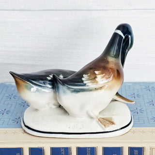 Vintage Two Mallard Ducks Ceramic Figurine Green Brown and Cream