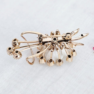 Vintage Rhinestone Brooch White Flower Sparkle Gold Tone AB