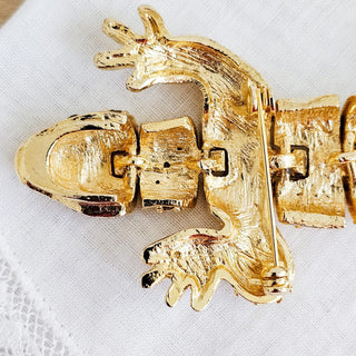 Large Vtg Gold Tone Articulated Clear Rhinestone Lizard Gecko Shoulder Brooch