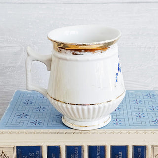 Antique Porcelain Hand Painted Red and Blue Floral & Gold Coffee Cup