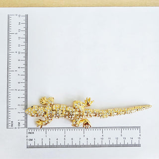 Large Vtg Gold Tone Articulated Clear Rhinestone Lizard Gecko Shoulder Brooch