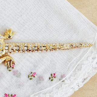 Large Vtg Gold Tone Articulated Clear Rhinestone Lizard Gecko Shoulder Brooch
